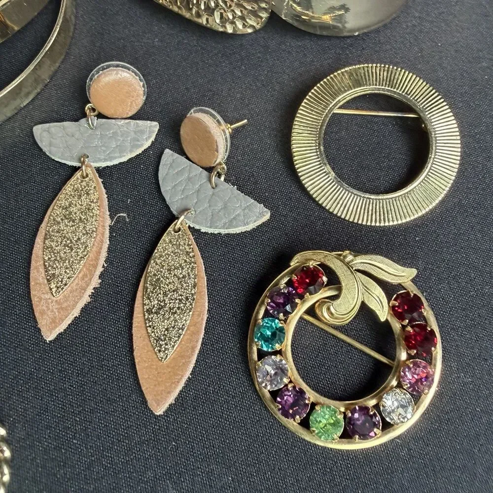Gold Tone Jewelry Lot Vintage -Now Costume Necklaces Cuff Bracelet Earring Rings